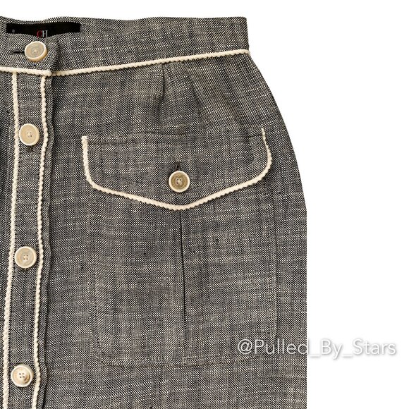 CAROLINA HERRERA Linen & Silk Blend Button-Front Pencil Skirt - EUC - Size 8 - Picture 4 of 17